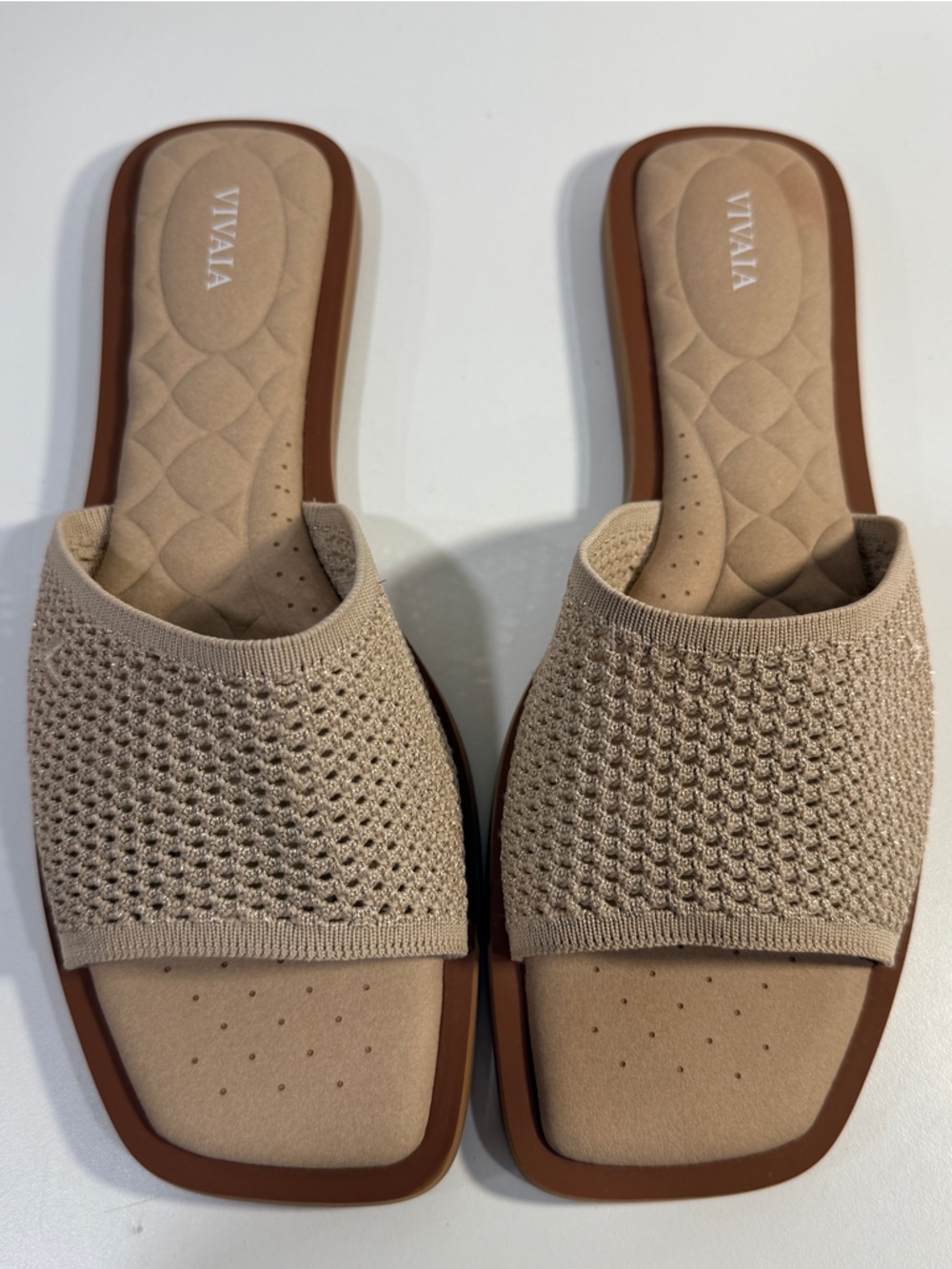 VIVAIA Beige Knit Slide Mules